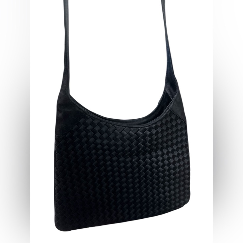 ULTRA RARE! Vintage Bottega Veneta Intrecciato Black Satin Small Shoulder Hobo